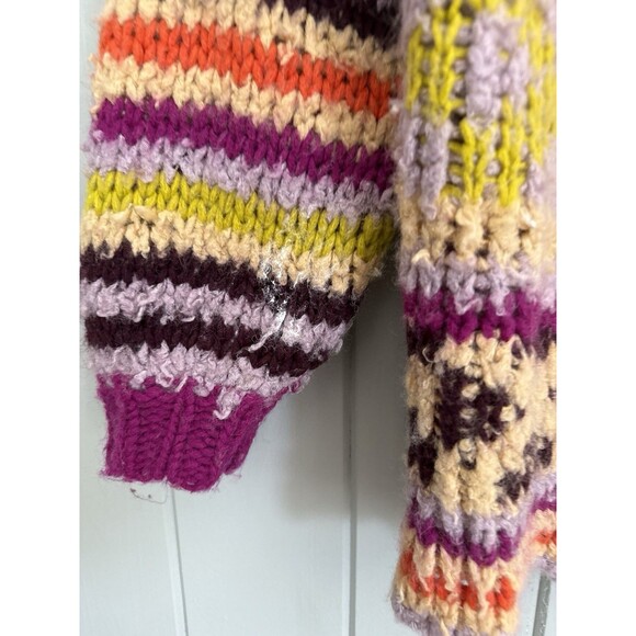 Free People Peggy Cardigan S/M Multicolor Fair Isle Open Front Hooded FLAW - Picture 2 of 9